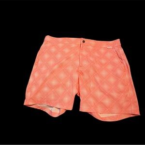 Ibiza board shorts Men's 32 pink white abstract print swim trunks, CB#5
